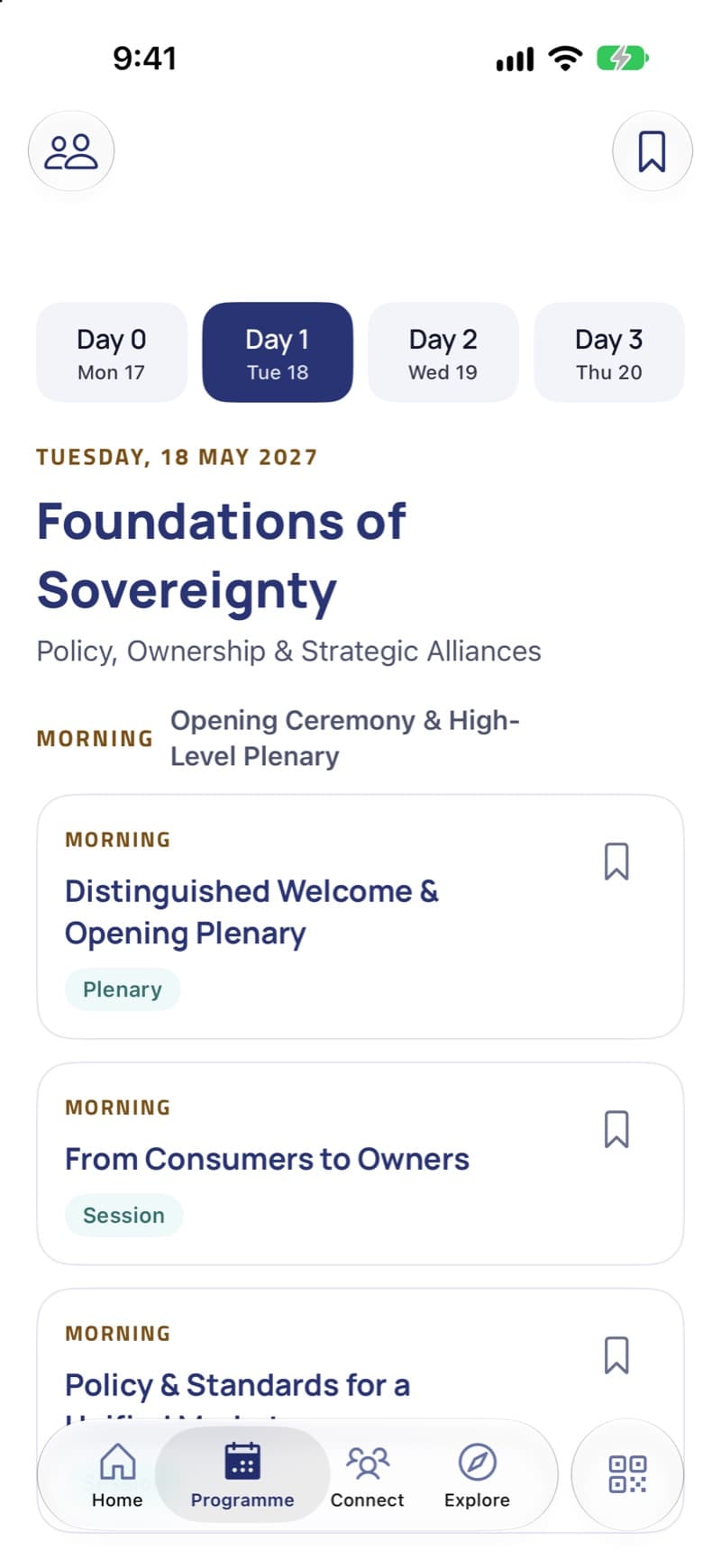 The programme in the AETC app, day by day